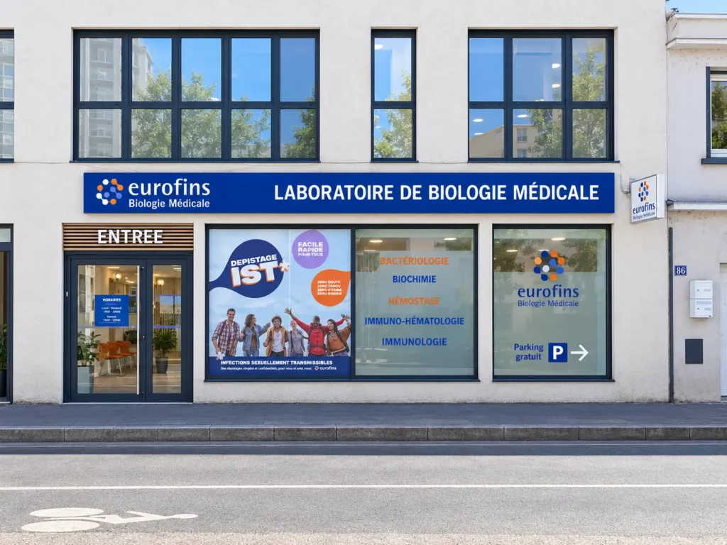 Façade du laboratoire Eurofins Rochecardon, 90 rue de Saint-Cyr à Lyon 9e
